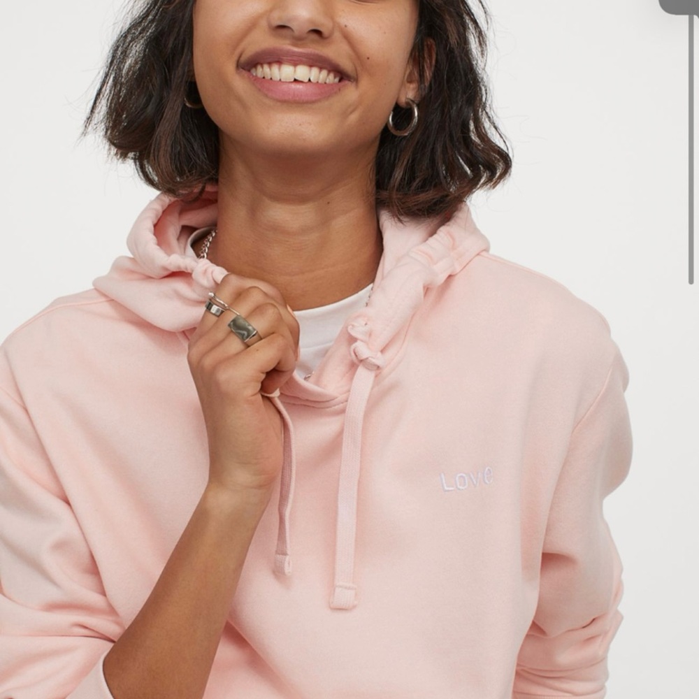 H&M Power Pink Hoodie with Embroidered Detail